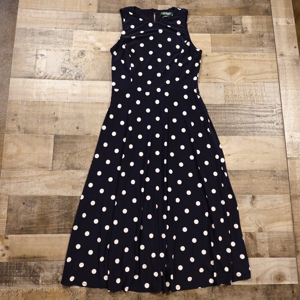Lauren Ralph Lauren Polka Dot‎ Sleeveless Dress Women’s 6 Navy White Retro Chic